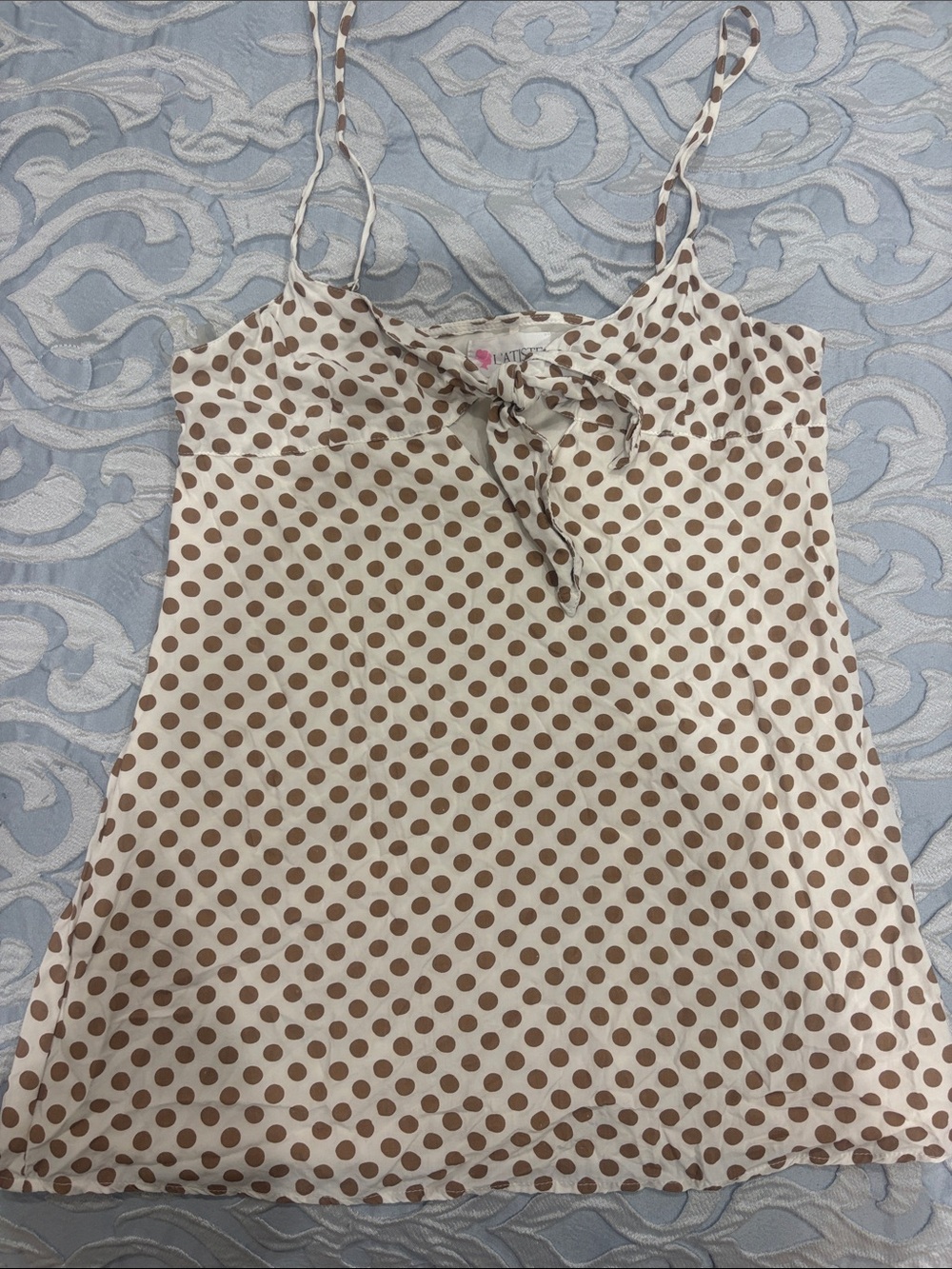 Polka Dot Tie-Front Cami Top - Brown/White